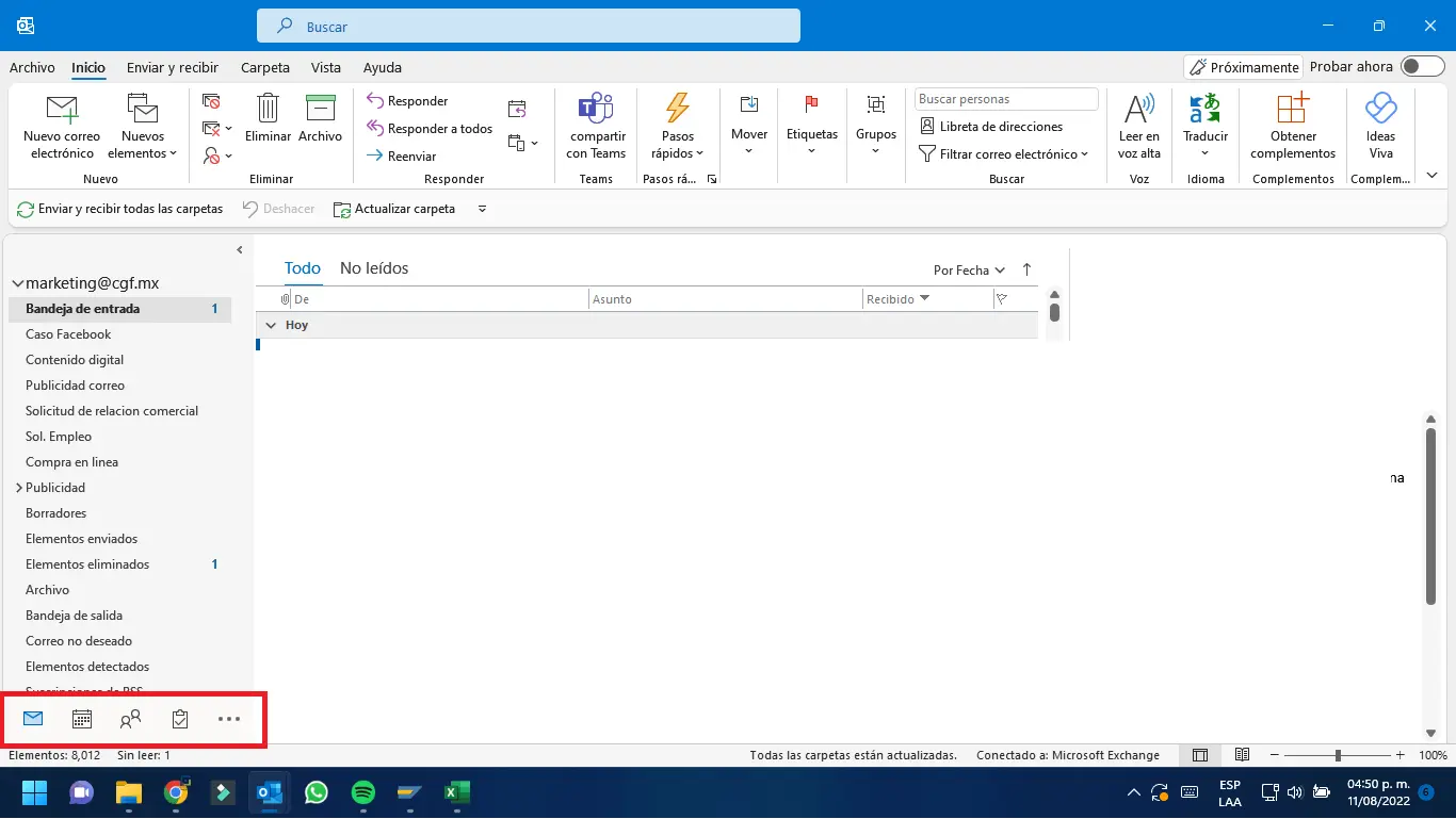 cambiar de lugar la barra de anuncios de outlook - Cómo muevo la barra de iconos en Outlook