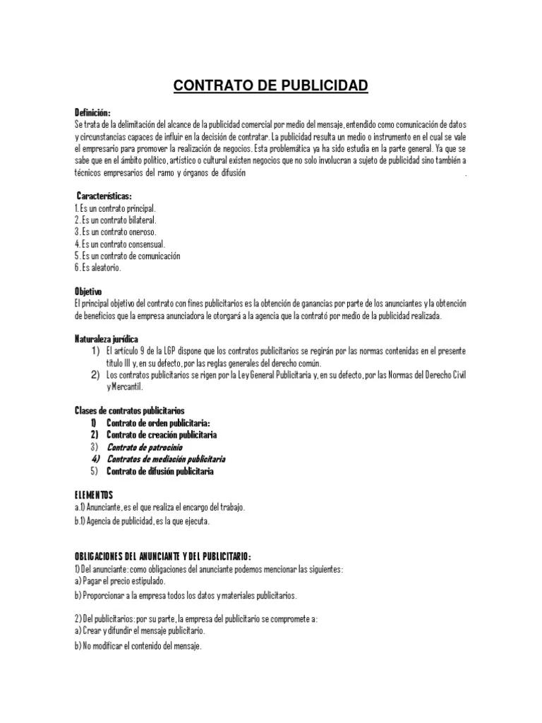 contrato de publicidad obligaciones de las partes - Cuando un contrato genera obligaciones para ambas partes se denomina
