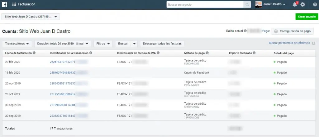 descargar factura de facebbok anuncios - Dónde puedo descargar las facturas de Facebook