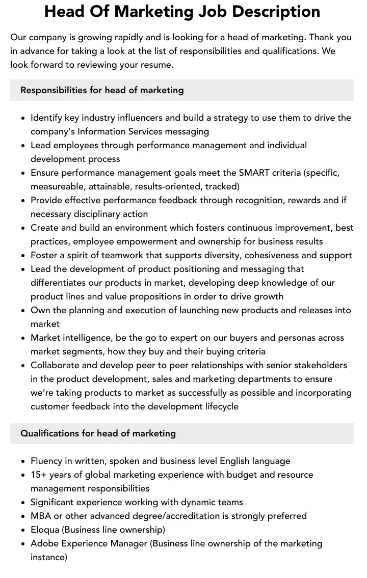 Head of Marketing: Responsabilidades y Habilidades Clave - What does the head of marketing operations do head of marketing responsibilities - What does the head of marketing operations do