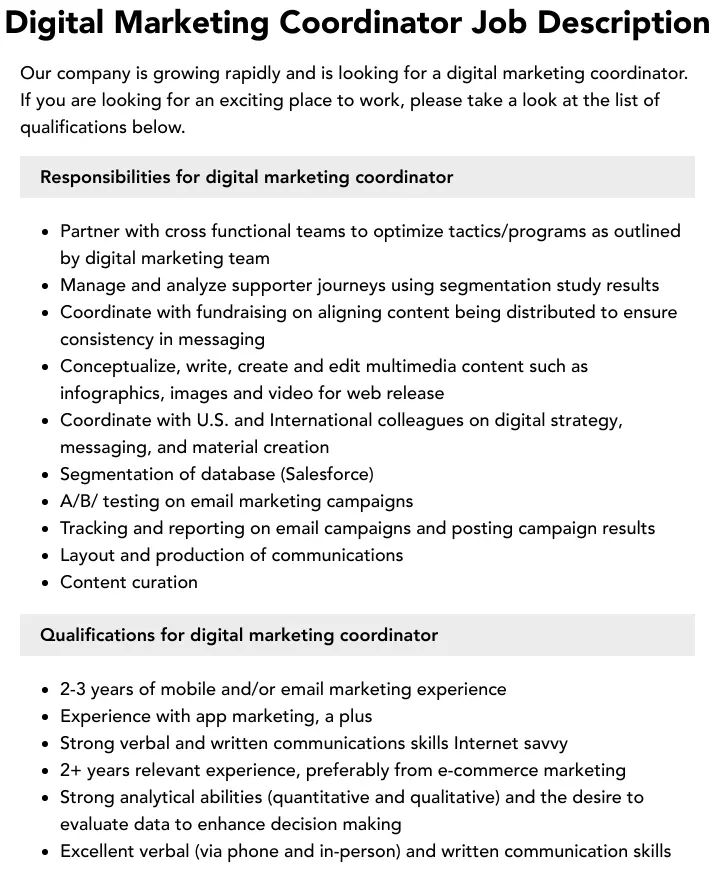 digital marketing coordinator job description - What is a digital marketing coordinator