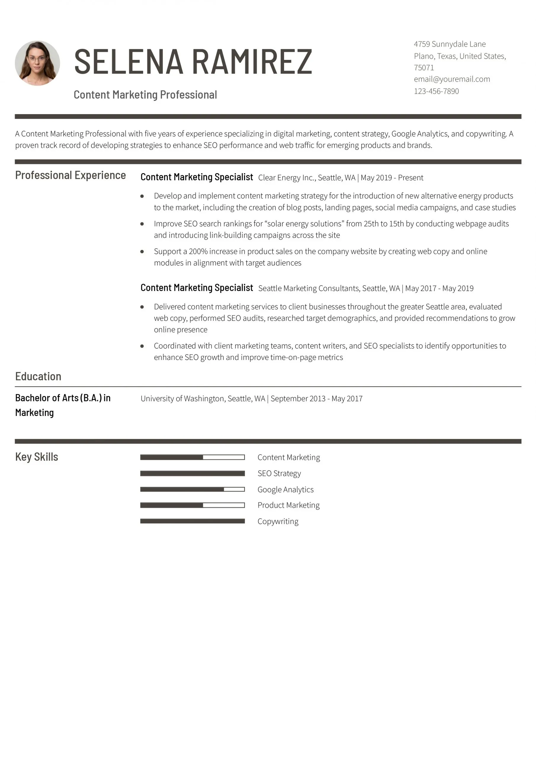 content marketing resume - What is the best resume for content marketing