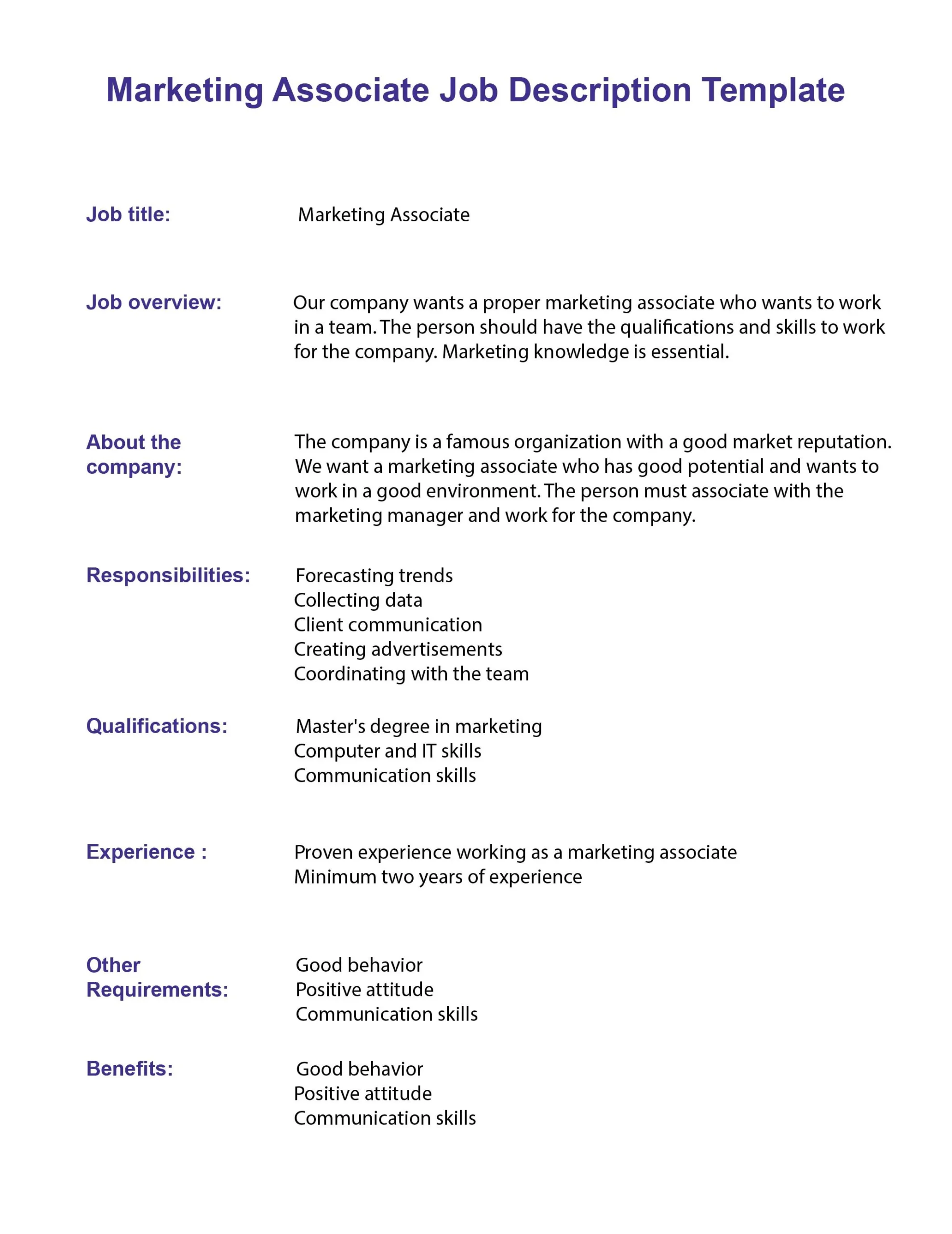 Marketing Associate: Descripción del Puesto y Responsabilidades Clave - What is the job description of an associate marketing associate job description - What is the job description of an associate